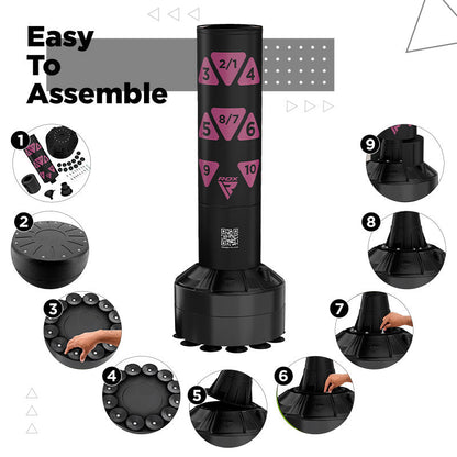 RDX Kt Ronin 4ft 2-In-1 Kids Free Standing Punch Bag Black With Gloves For Training & Workout Set#color_pink