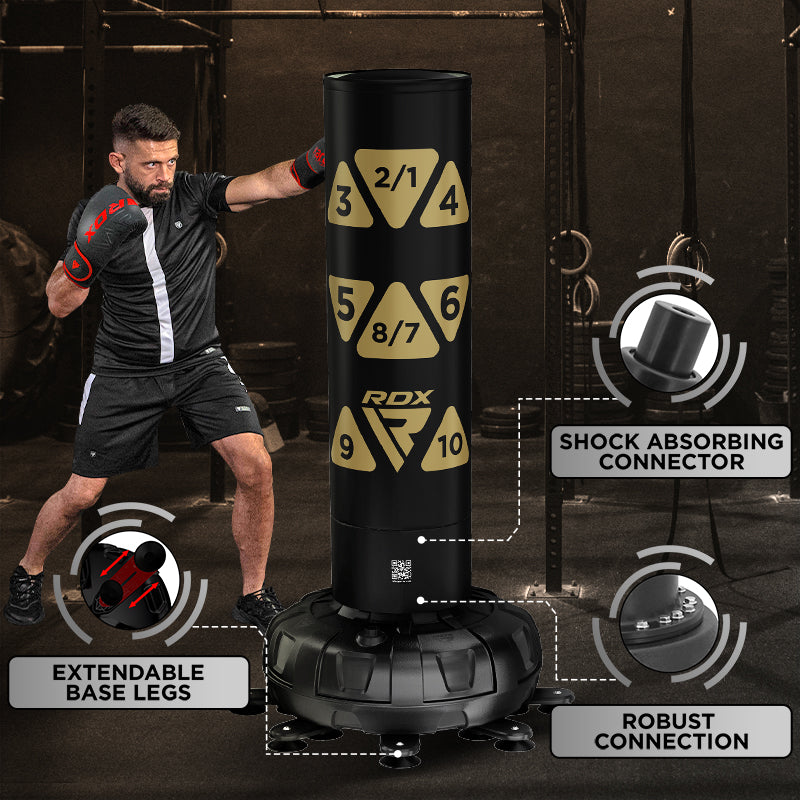 RDX KT Ronin 6ft 2-in-1 Black Free Standing Target Punch Bags With Mitts Set#color_golden